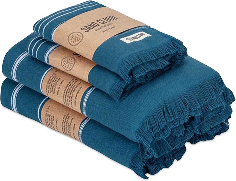 Sand Cloud Turkish Bath Towels for Bathroom, Set of 4 (Fringeless Teal Blue, Extra Large) - Soft Linen Turkish Organic Cotton is Luxurious & Absorbent - Premium Shower & Bathroom Towels Dry Faster - Image 1